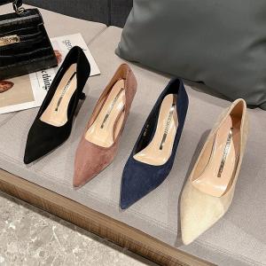 China 528-1 New Pointed Shallow Mouth Suede Stiletto Fashion Shoes Sexy Mid-Heel Four Seasons Shoes Women