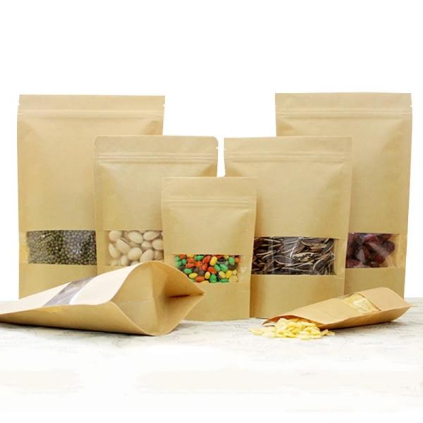 Costomized Size Kraft Paper Bags Oval Window For Food / Dry Meat / Sea Products