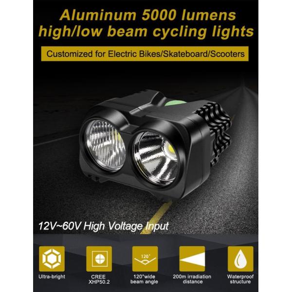 Bright White Bike LED Flashlight Rechargeable 5000 Lumen IP65 Waterproof