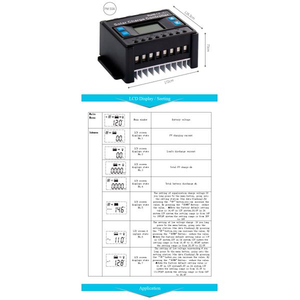 50/60HZ Programmable Solar Charge Controller , Lightweight PWM Solar Panel