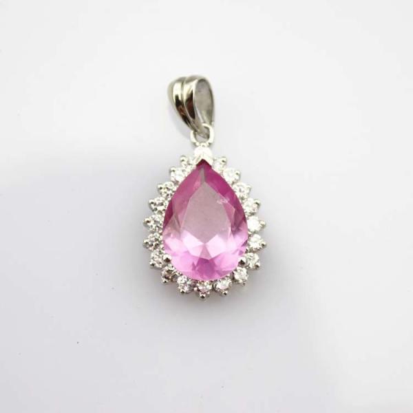 Women Jewelry 925 Silver Pear Shaped Green Jade Cubic Zirconia Pendant Necklace (FP036)