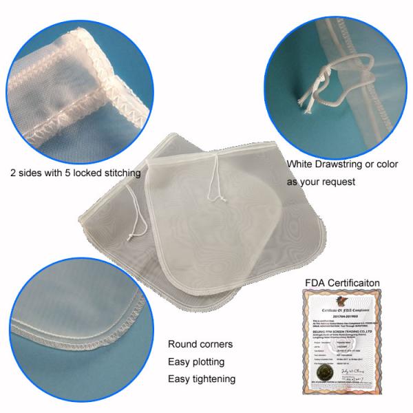 200 Micron Nylon Mesh Filter Bags For Fruit Juice / Vegetable Juice Filtration