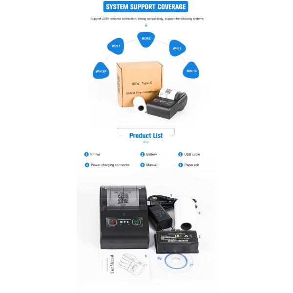 1- Blue tooth Connect 58 Portable Stencil Receipt Usb Paper Thermal Printer For Invoice