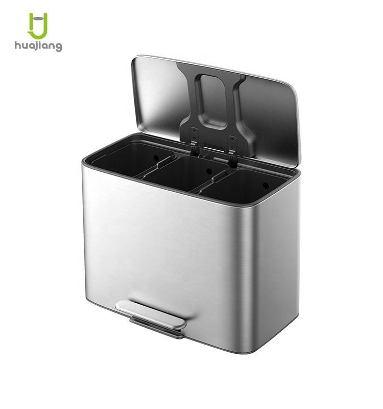 China 11.5L*3 Stainless Steel Soft Close Square Pedal Trash Bin for Office Waste Bin Recycle Trash Can OEM Accepted wholesale