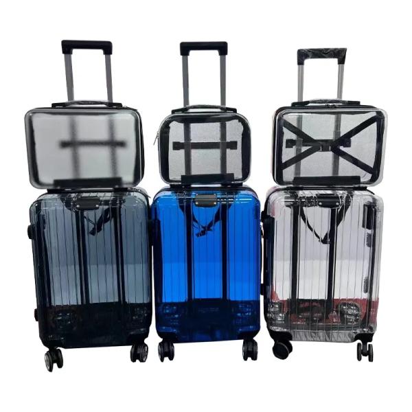 Dry and Wet Separation Transparent Luxury PC Waterproof Hard Shell Carry-on Suitcase with TSA Lock Clear Valise Cabin Travel Luggage