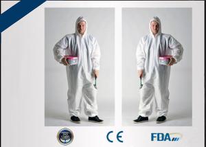 China Fluid Resistant Disposable Protective Coverall , Non Woven Hooded Cleanroom Suit wholesale