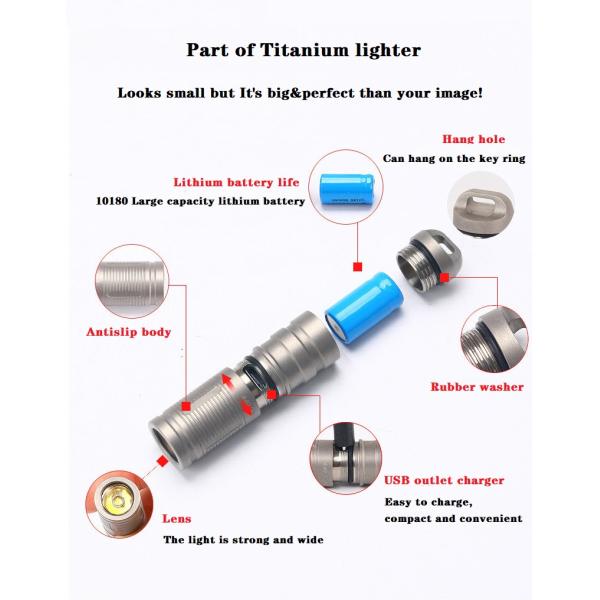 Electric Titanium Camping Parts EDC Small Hand Titanium Portable Lamp 5cm X 1.5cm