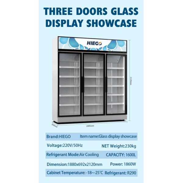 Air Cooling Double Glass Door Display Chiller 980L R290 Single Temperature