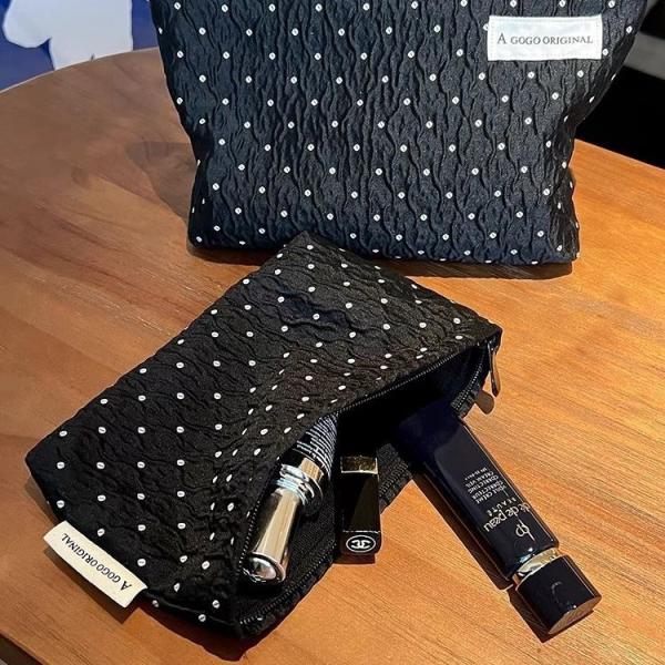 POLKA DOT BLACK MAKEUP BAG SWEET SKINCARE STORAGE BAG CARRYING PORTABLE COIN PURSE TRAVEL WASH