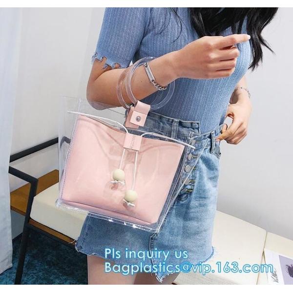 Semi Clear Plastic Gift Bags With Brown Handle Wedding Gift Packaging Bags Birthday Handbag Party Favors PP Gift Wrap