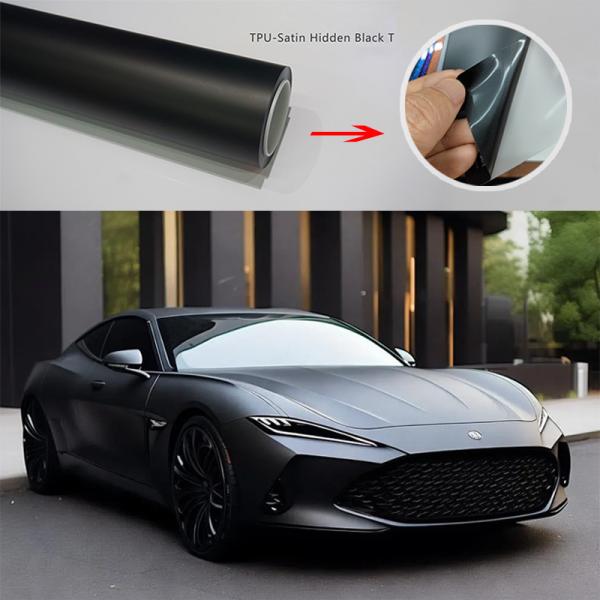 Color Changing Vinyl Car Wrap Roll High Gloss 7.5mil TPU Matte Black Self Healing
