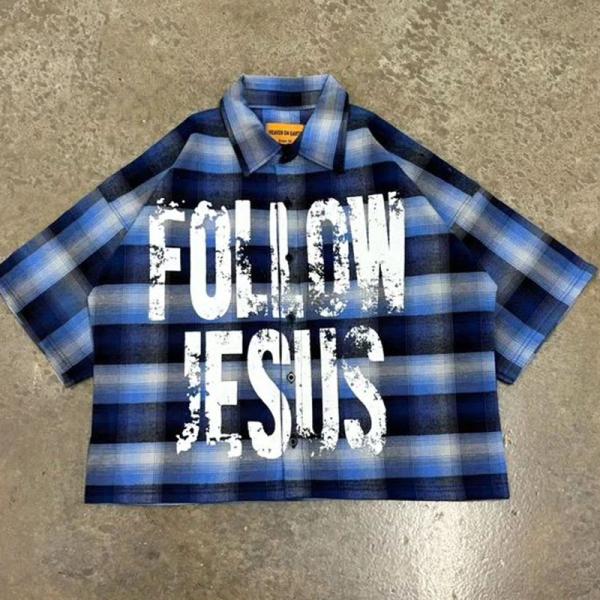 Custom Screen Print Logo Boxy Retro Tshirt Plaid Shirt Heavyweight Men's Trend Striped Printed Bottom up Polo Shirts for Men