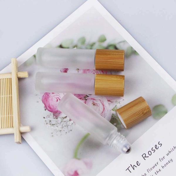 Bamboo Cap 3ml 5ml 10ml Frosted Glass Rollerball Perfume Bottles With Stainless Roller Ball
