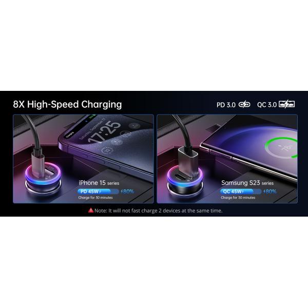 USB C Car Charger PD QC 45W For IPhone 15 Cigarette Lighter USB Charger Adapter