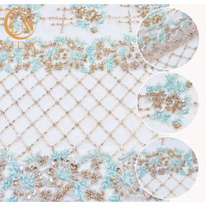 China Popular Sequin Lace Fabric 140cm Width Handmade Green Lace Material wholesale