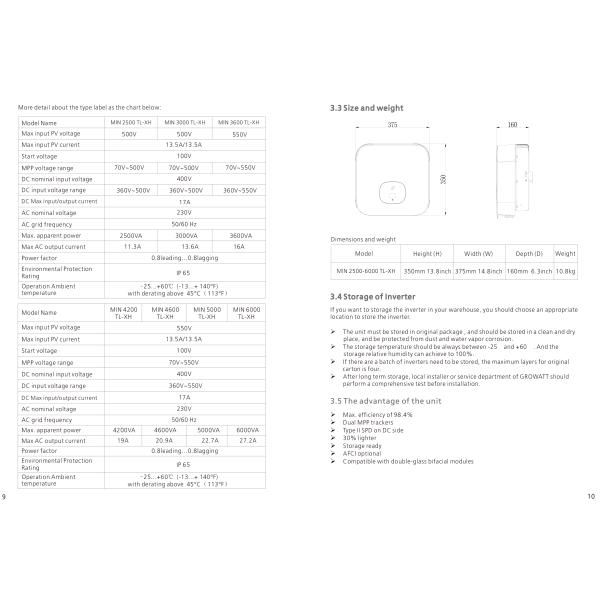 Growatt Solar Inverter MIN 6000TL-XH Hybrid Single Phase 6KW Solar Power Inverter With GPRS Usb Interface