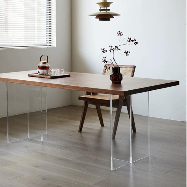 Transparent Acrylic T-Shaped Dining Table Custom Color Legs with Thickened Base