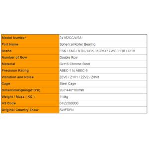 OEM High Performance 24152CC/W33 Spherical Roller Bearings