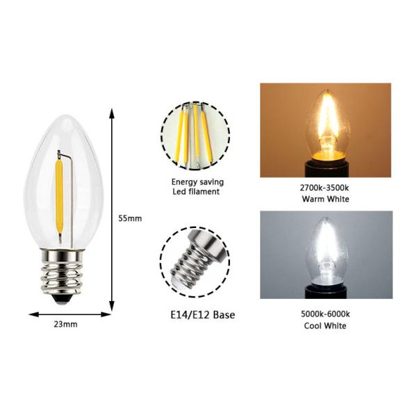 240V 220V Dimmable Led Edison Bulbs C7 E12 1W LED Filament Bulb