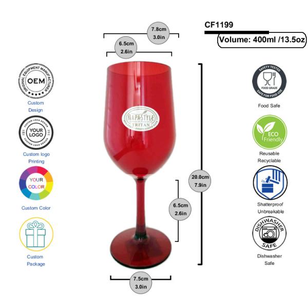 400ml Tritan Crystal Glass Transparent Fun Plastic Wine Cup ODM
