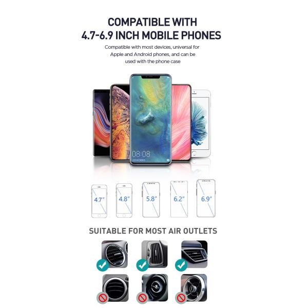 FOD Sensor Qi Wireless Car Charger 5V 2A Dashboard air vent mobile phone holder