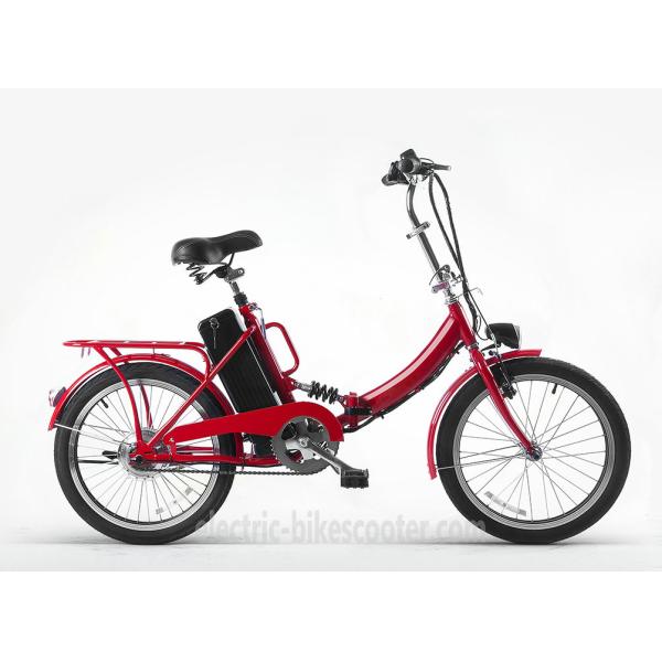 Red Foldable Ladies Pedal Assist Bike 22km/H 20 Inch V Brake