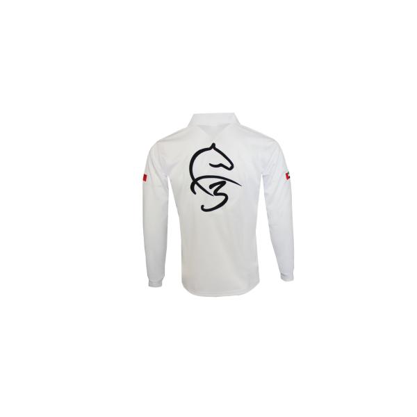 180GSM Lapel Collar Men White Long Sleeve T Shirt With Buttons And Embroidery