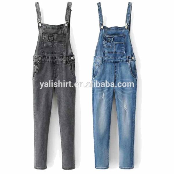 High quality black washed skinny denim overalls dungarees women