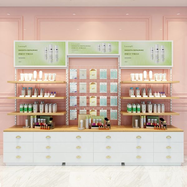 Cosmetic Point Of Purchase Pop Display Wood Makeup Display Stand