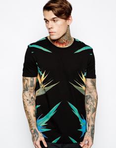 China digital t-shirt printing with palm leaves print men clothes t-shirt wholesale