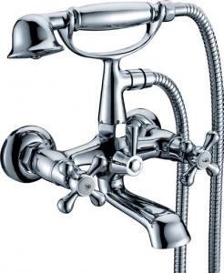 China Double Handle Wall Mounted Bath Mixer Taps With Shower , Ceramic Cartridge Faucet on sale