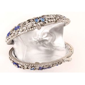 Handmade Full Crystal Stone Clutch Bag Silver Pu Leather Lining 16.5 * 4.8 *