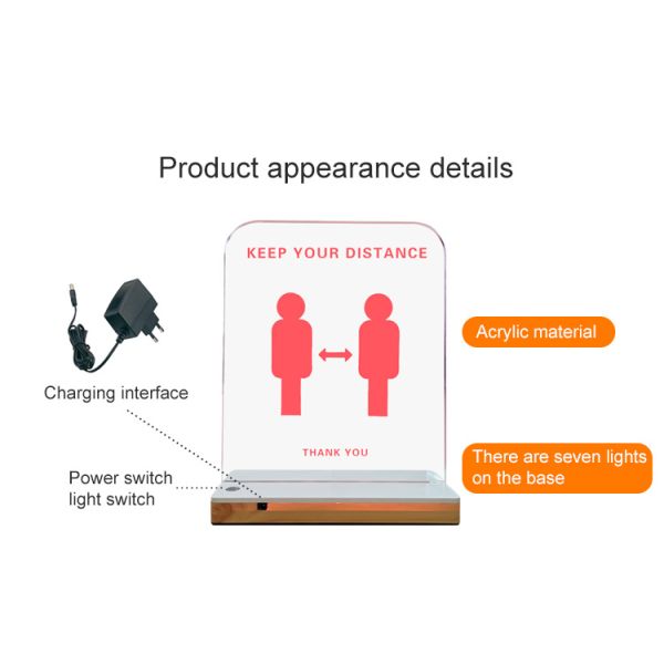 Floor Stand Battery Acrylic Length 20cm Illuminated Led Sign