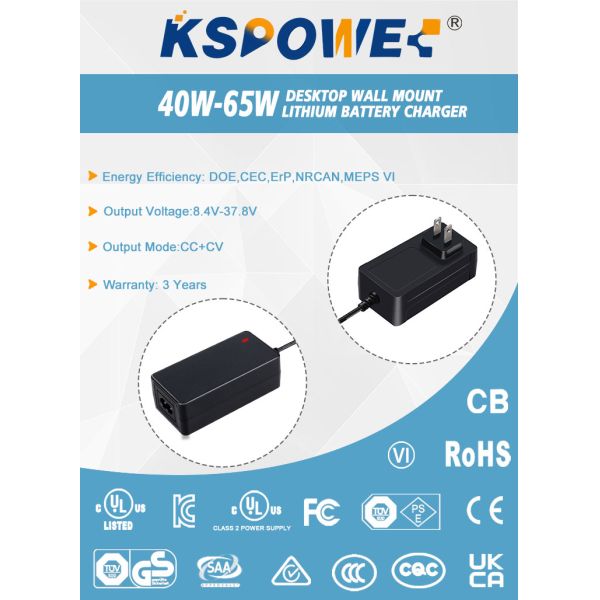 8.4V 37.8V Li Ion Battery Charger 65W Desktop Style Overcurrent Protection High Security