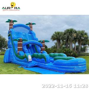 China PVC Tropical Inflatable Slide Double Lane Inflatable Water Slide With Pool wholesale
