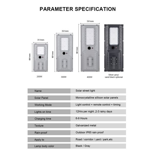 Silver Grey/Sand Black Solar LED Street Light with 3.2v/45ah Lifepo4 Lithium Battery IP65 Price