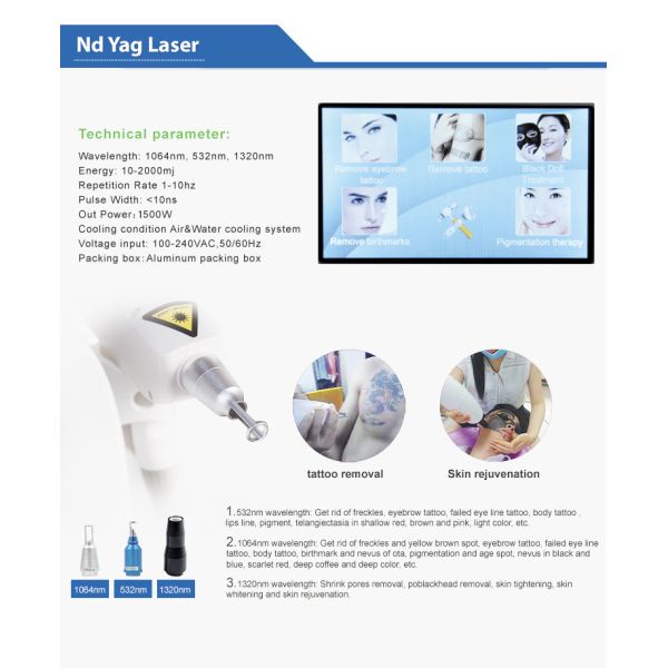 Skin Rejuvenation Nd Yag Q Switch Laser Machine 1064nm 532nm Hair Removal