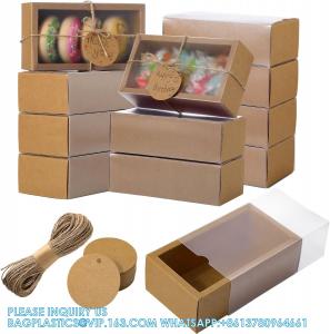 China Rectangle Kraft Paper Drawer Boxes With Window Homemade Soap Boxes Kraft Box With Tags Jute String For Jewelry wholesale