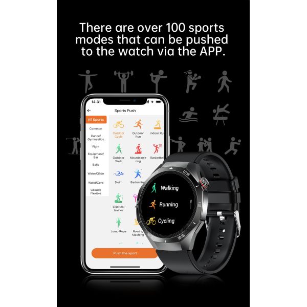 HW95 Smart Watch IP68 1.53inch Sport Watch for Men ECG PPG Fitness Tracker Heart Rate Wristband Round Smart Bracelet