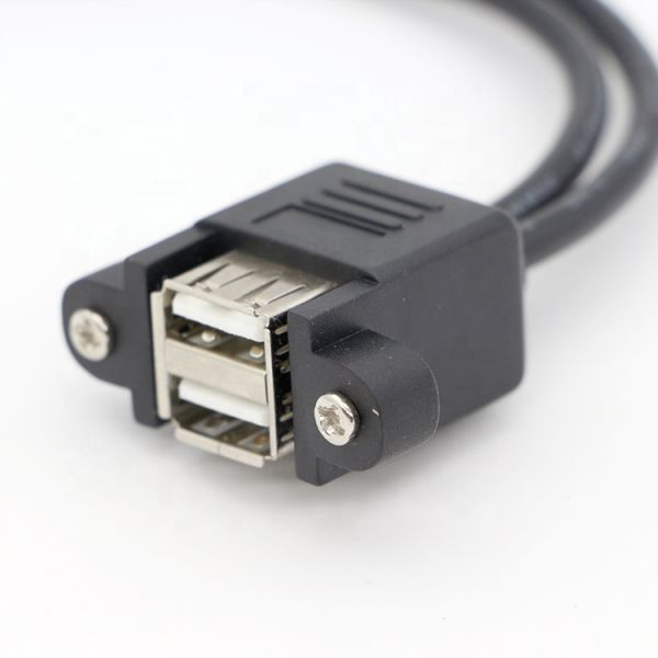 Screw Locking 0.5M 1M Male to Female Dual USB 2.0 Panel Mount Extension Cable