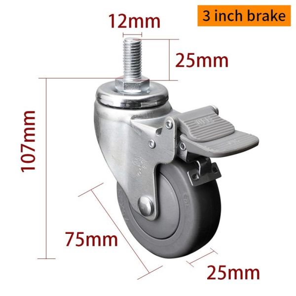 EDL Light Duty Caster Wheels 3 Inch 75mm 70kg Threaded TPE Caster
