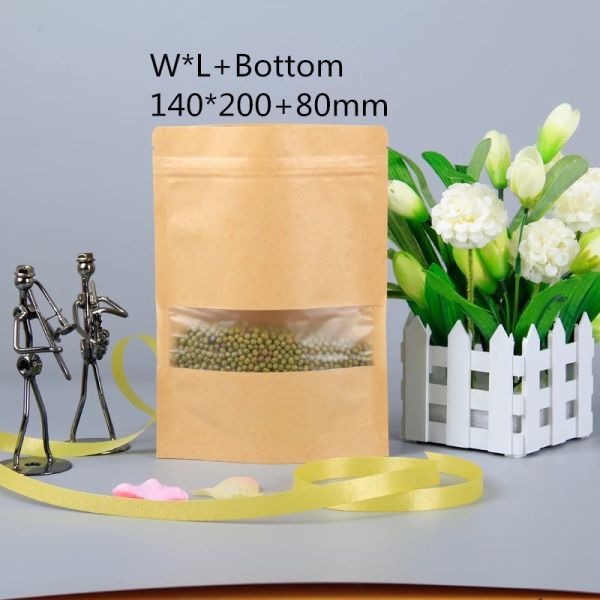 Costomized Size Kraft Paper Bags Oval Window For Food / Dry Meat / Sea Products
