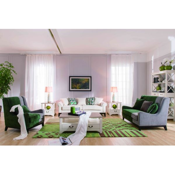 Hotel reception Sofa Set of Leisure style Fabric upholstered sofa 2+3 seat wood in white painting