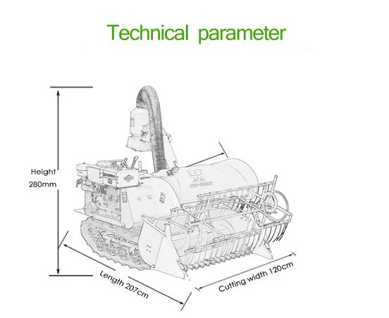 Rubber Crawler Farm Combine Harvester 1200mm Rice Combine Harvester