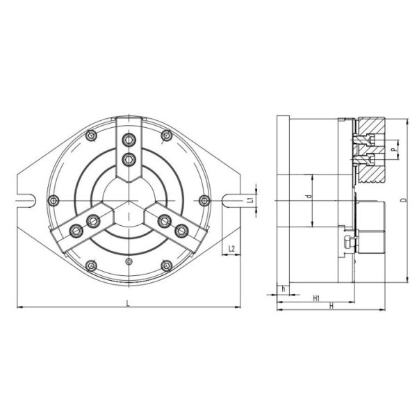 Hollow 3 Jaw Lathe Chuck Vertical Chuck Pneumatic Power Chuck