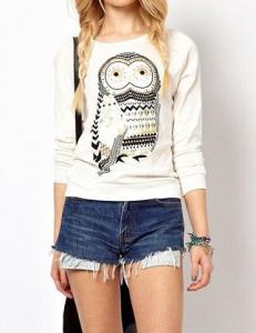 China New Autumn Casual Cute White Owl Animal Print Beading Hoodies Pullover for Women High Qual wholesale