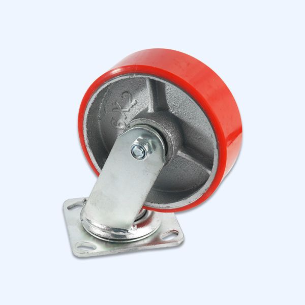 4 5 6 8 10 Inch Red PU Steel Iron Core Heavy Duty Caster Wheel