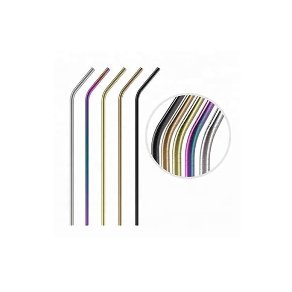 Bent Long Shape Titanium Drinking Straws Durable With Cleaning Brush Lightweight