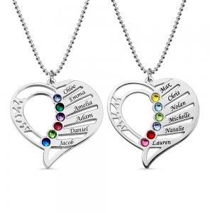 China S925 Sterling Silver Love Personalized Custom Name Letter Mother'S Birthstones Day Engraved Heart Love Memory Necklace on sale