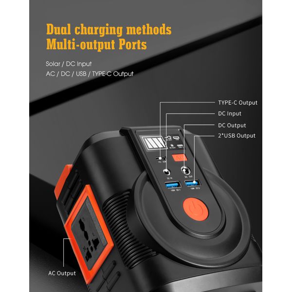 100W Solar Portable Power Station Battery 110V 220V Generator For Outdoor Camping